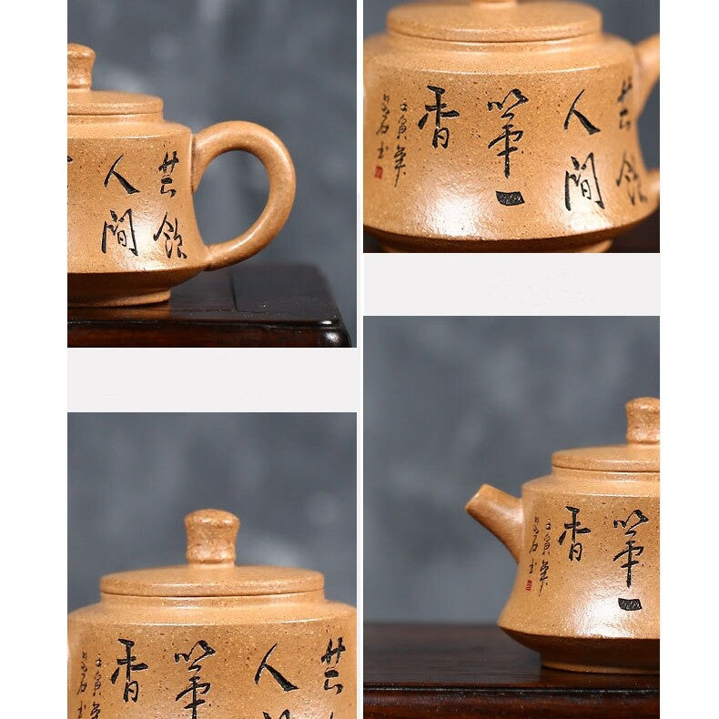 Handmade Tea Pot Chinese Character Carved Real Yixing Zisha Duan Clay Pot 175ml
