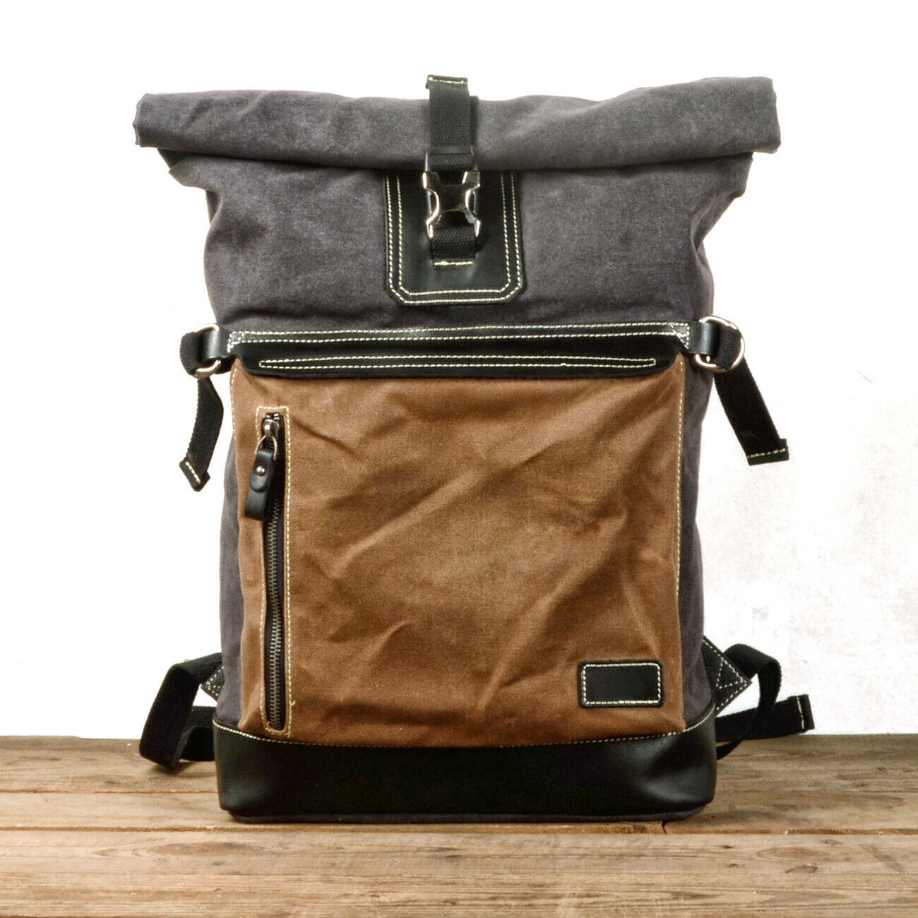 Retro Canvas Backpack Large-capacity Travel Bag Computer Bag Stitching Leather