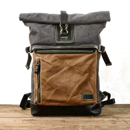 Retro Canvas Backpack Large-capacity Travel Bag Computer Bag Stitching Leather