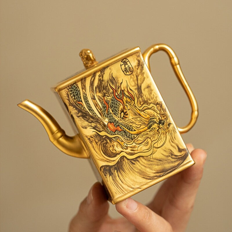 Ceramic Gilding Tea Pot Cup Antique Tea Set Dragon Print Handmade Master Pot New