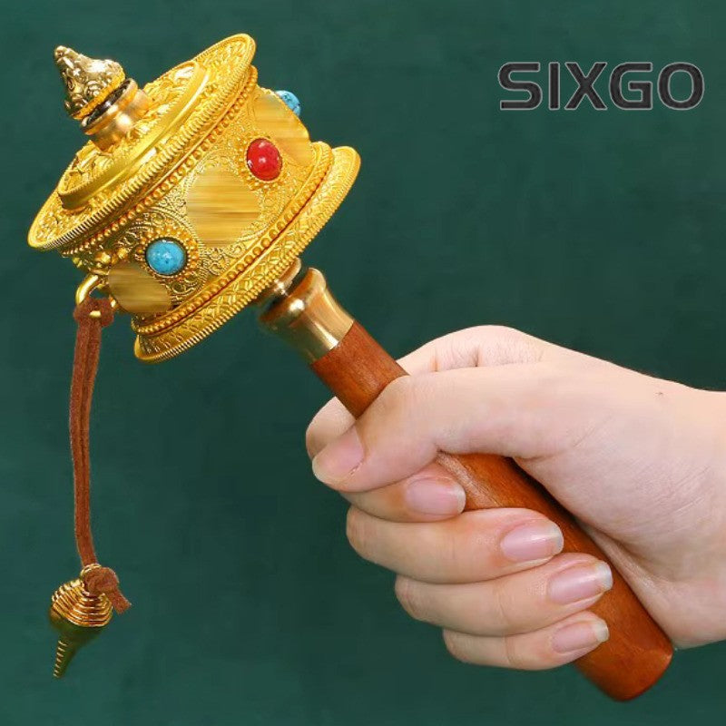 Tibetan Style Golden Tube Ornament Carry on Items Rotating Drum Decoration