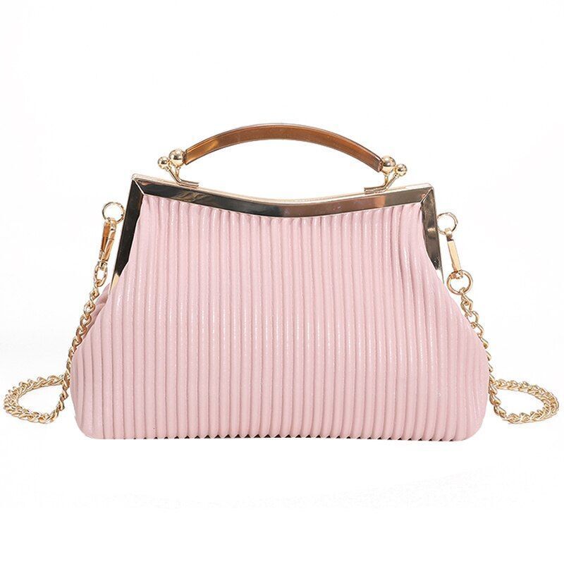 Handbag Mental Handle Pleated Shell Bag Clutch Purse Crossbody 14*23*9 CM Purse