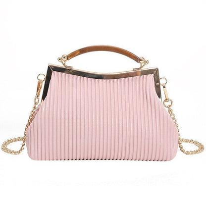Handbag Mental Handle Pleated Shell Bag Clutch Purse Crossbody 14*23*9 CM Purse