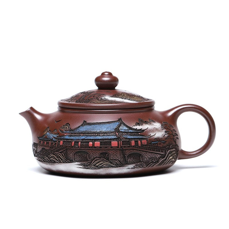On Sales Real Yixing Zisha Tea Pot With Certificate Paper Engraved Kungfu Teapot