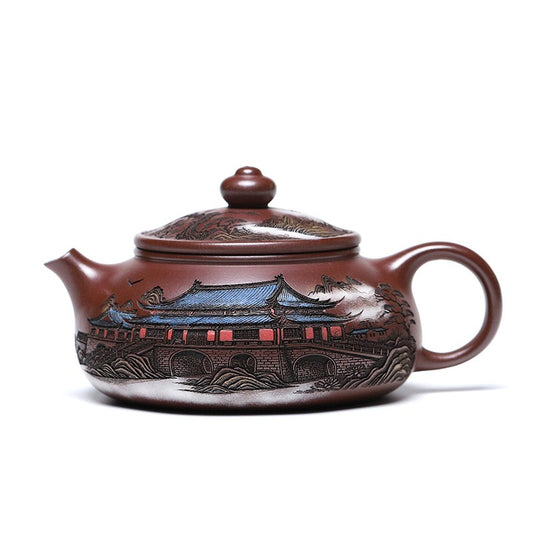 On Sales Real Yixing Zisha Tea Pot With Certificate Paper Engraved Kungfu Teapot