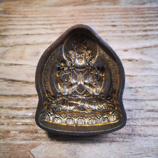 Old Tibetan Buddha Statue Tsa Tsa Mold Chenrezig Four Armed Padmapani