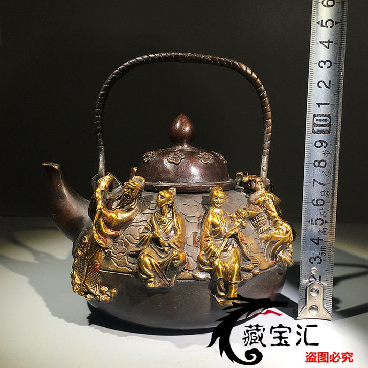 12cm Chinese Bronze Tea Pot Water Pot Wine Pot Decoration Collection