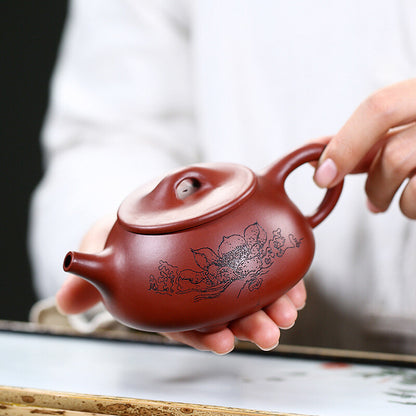 China Yixing Zisha Potteryclovershrub Clay Handmade 200cc Lotus Flower Teapot