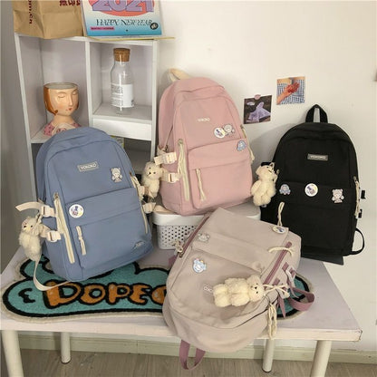 Women Nylon Backpack School Book Bag Traveling Pink/Blue/White Large 30*12*41 CM