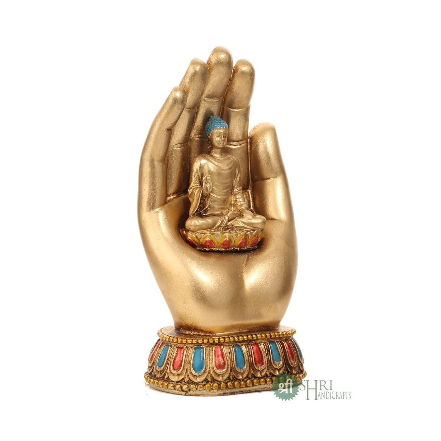 Resin Handmade Buddha Sitting On Hand Palm Idol Meditating Figurine Home Decor