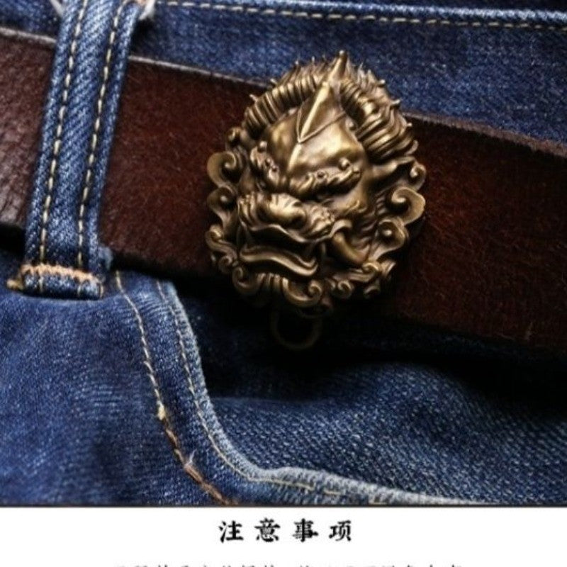 Brass Lion Head Pixiu Waist Hanger Chinese Style Belt Keychain for Men