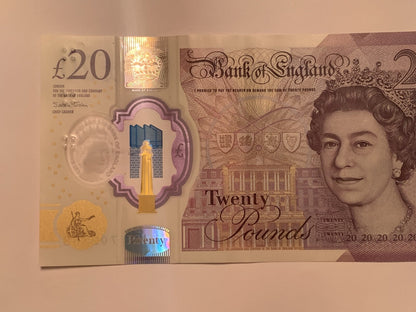 Great Britain Bank of England 20 Pound REAL Note United Kingdom Queen Elizabeth