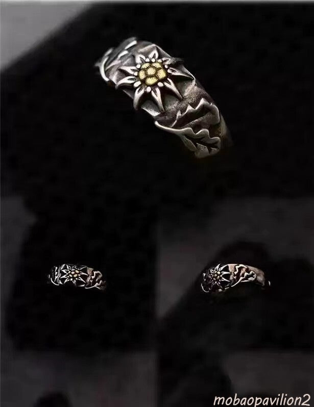 New WW1 WW2 German Mountain Edelweiss Ring Adjustable Size