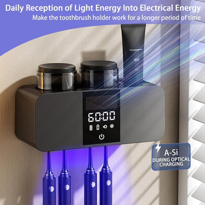 Smart Toothbrush Holder Wall Mounted, Solar Powered Toothbrush Stand Bathroom
