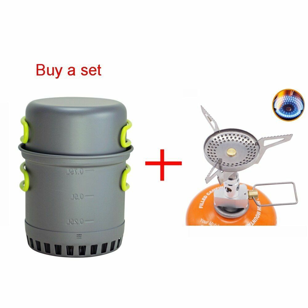 Aluminum Pot Pan Set Camping Cookware Cooking System Outdoor Tableware 0.75/0.5L