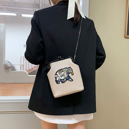 Vintage Shell Lock Embroidery Bags Synthetic Leather Chain Shoulder Purses Blue