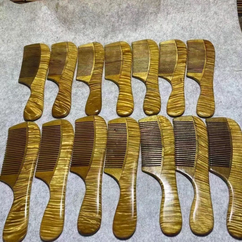 Golden Nanmu Water Ripple Comb Vintage Solid Wood Hair Comb for Home Use