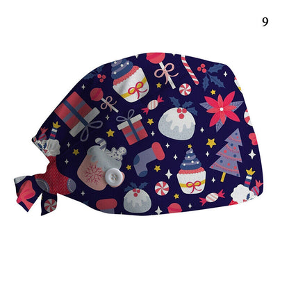 Printed Surgical Cap Adjustable Nurse Cap Baotou Cap Surgical Cap Christmas Hat