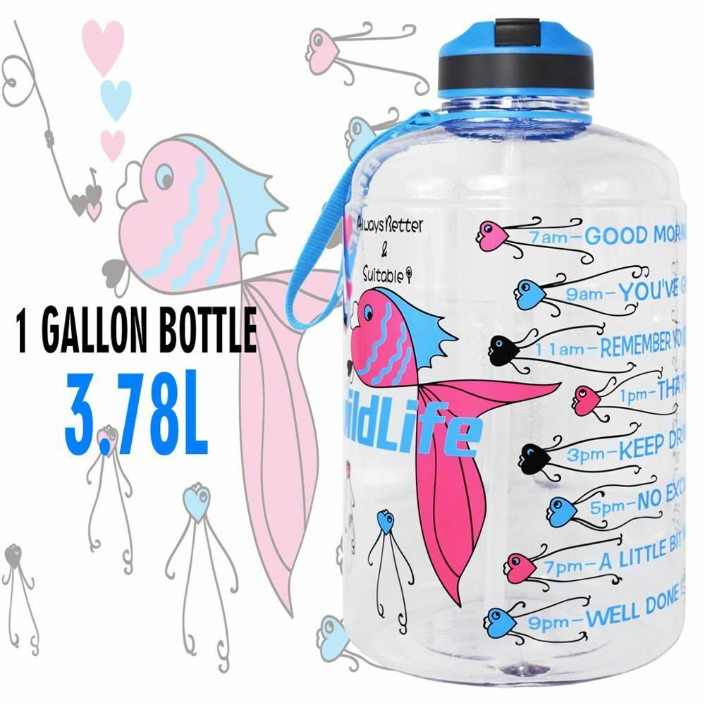 Water Bottle 1 Gallon Straw Clear Plastic Drinking Bottles Big GYM Jug Cup BPA
