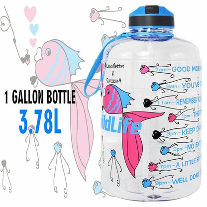 Water Bottle 1 Gallon Straw Clear Plastic Drinking Bottles Big GYM Jug Cup BPA