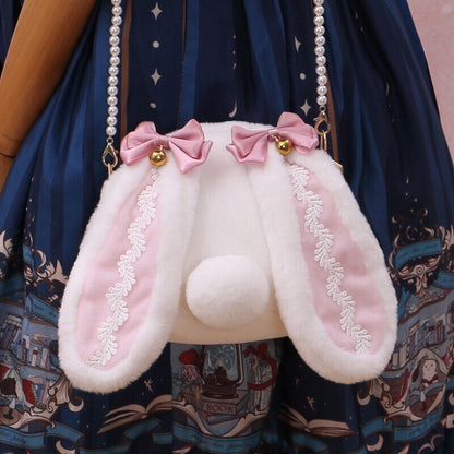 Lolita Kawaii Crossbody Bag Furry Cute Rabbit Bunny Ear Pearl Shoulder Hand Bag