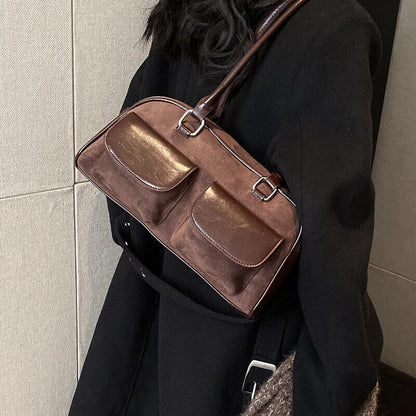 PU Leather Double Pockets Shoulder Bags Women Bag Lady Handbags and Purses