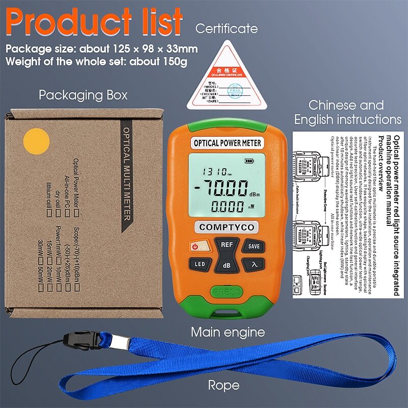 AUA-D7 Handheld Fiber mini Optical Power Meter with LED Lighting -70+10dBm