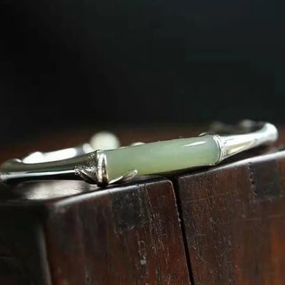 Original Handmade Silverb Silver Bamboo Hetian Jade Festival High Bracelet