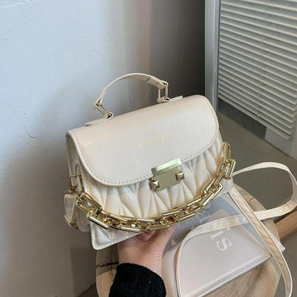 Thick Chain Handbags New Female Embroidery Shoulder Bags PU Flap Crossbody Bags