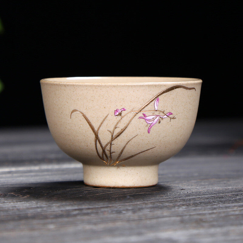 One Cup On Sales Ceramic Crude Pottery Tea Cup Orchid Floral Print Master Cup