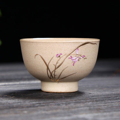 One Cup On Sales Ceramic Crude Pottery Tea Cup Orchid Floral Print Master Cup