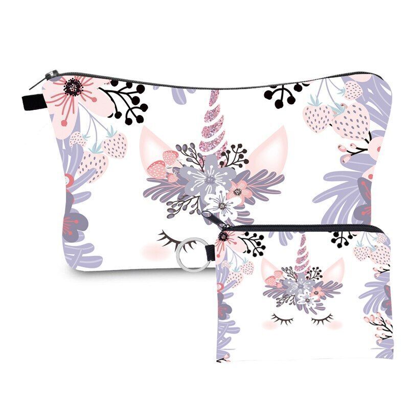 2 PCS Makeup Bag Animal Pattern Cosmetic Bag Set Women Combination Organizer Bag