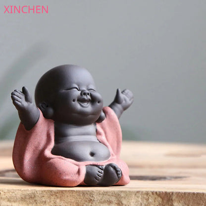 Ceramic Maitreya Buddha Statue Tea Sculpture Hand Carved Figurine Craft Display