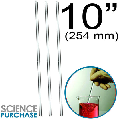 3 Pack Glass Stirring Rod - 10" Long, 0.25" Diameter