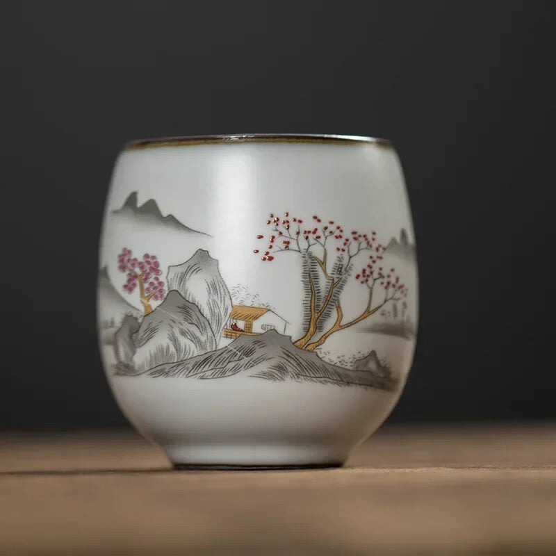 1pc China Ceramic Tea Cup White Porcelain Pottery Teacup