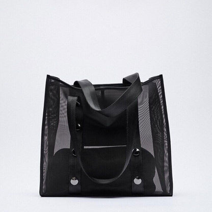 Mesh Tote Women Handbag Rivet Black Shopper Bag Shoulder Bag Bags Women