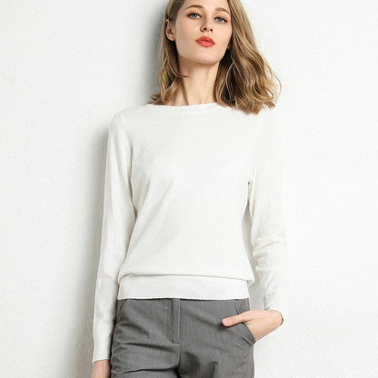 Women Sweater Clothes Solid Round Neck Jumper Long-sleeved Knitted Pullovers