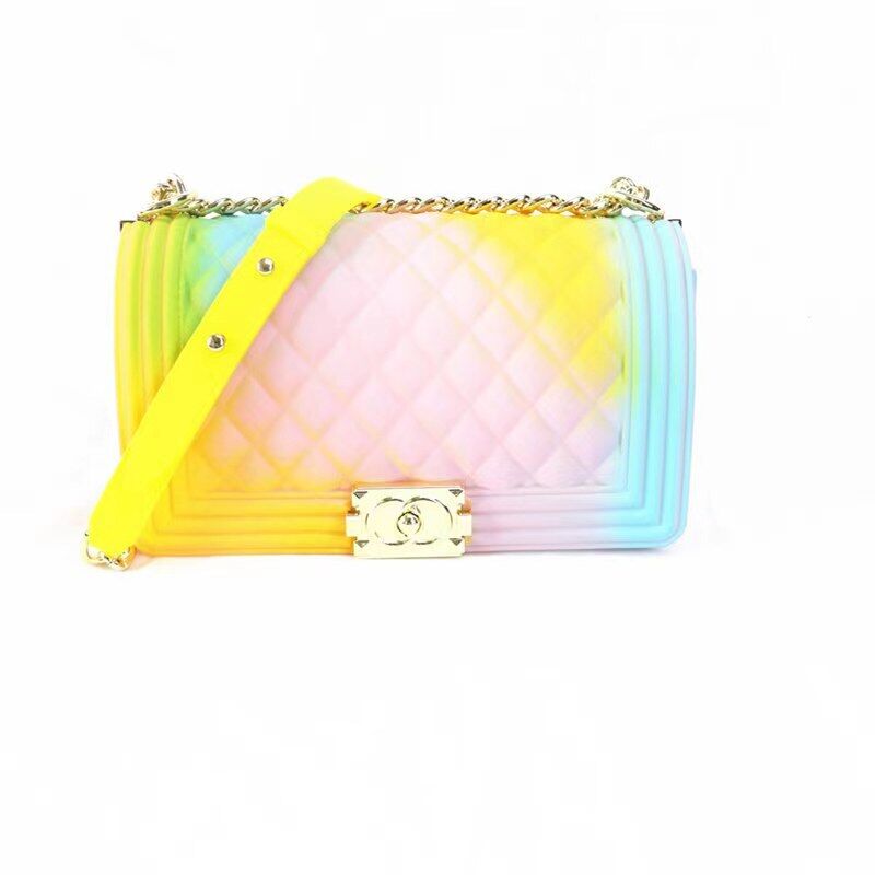Yellow Green Pink Jelly Bag Multicolored fashion purse Crossbody Chain Bastex
