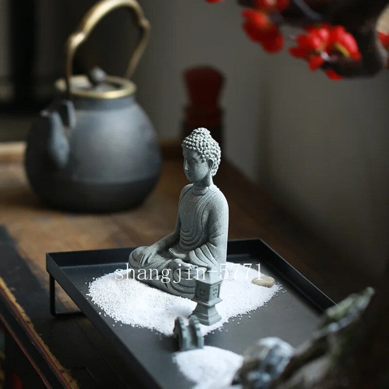 Little Buddhist Monks Tibetan Buddhism Figurines Buddha Stone Statue Garden Car