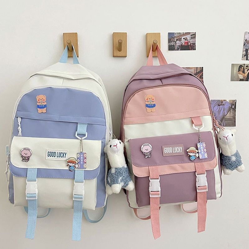 Polyester Oxford Backpack Travel Bag Waterproof Purse 30*12*42 CM Patchwork Pink
