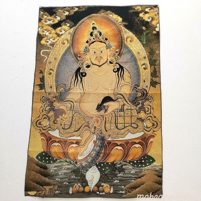 Buddha Tibet Nepal Thangka Statue Brocade Silk Embroidered Heavenly King Statue