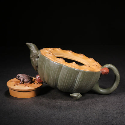 Chinese Yixing Zisha Clay Handmade Exquisite Teapot（青蛙莲子 底款：蒋蓉）