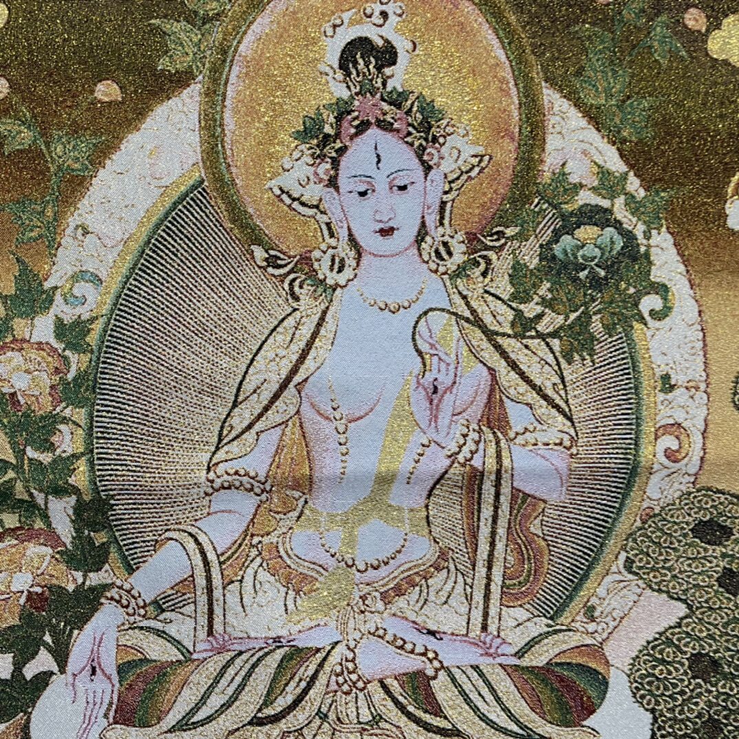 35" Decor tibet Silk Cloth Embroidery Buddhism White Tara tangka Mural Tapestry