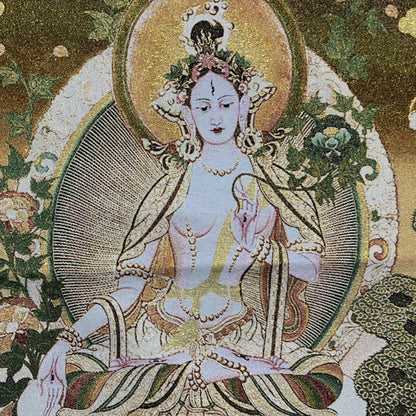 35" Decor tibet Silk Cloth Embroidery Buddhism White Tara tangka Mural Tapestry