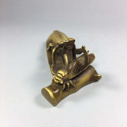 Brass Manti Stalking Cicada Statue Paper Weight Collection Table Zen Decor