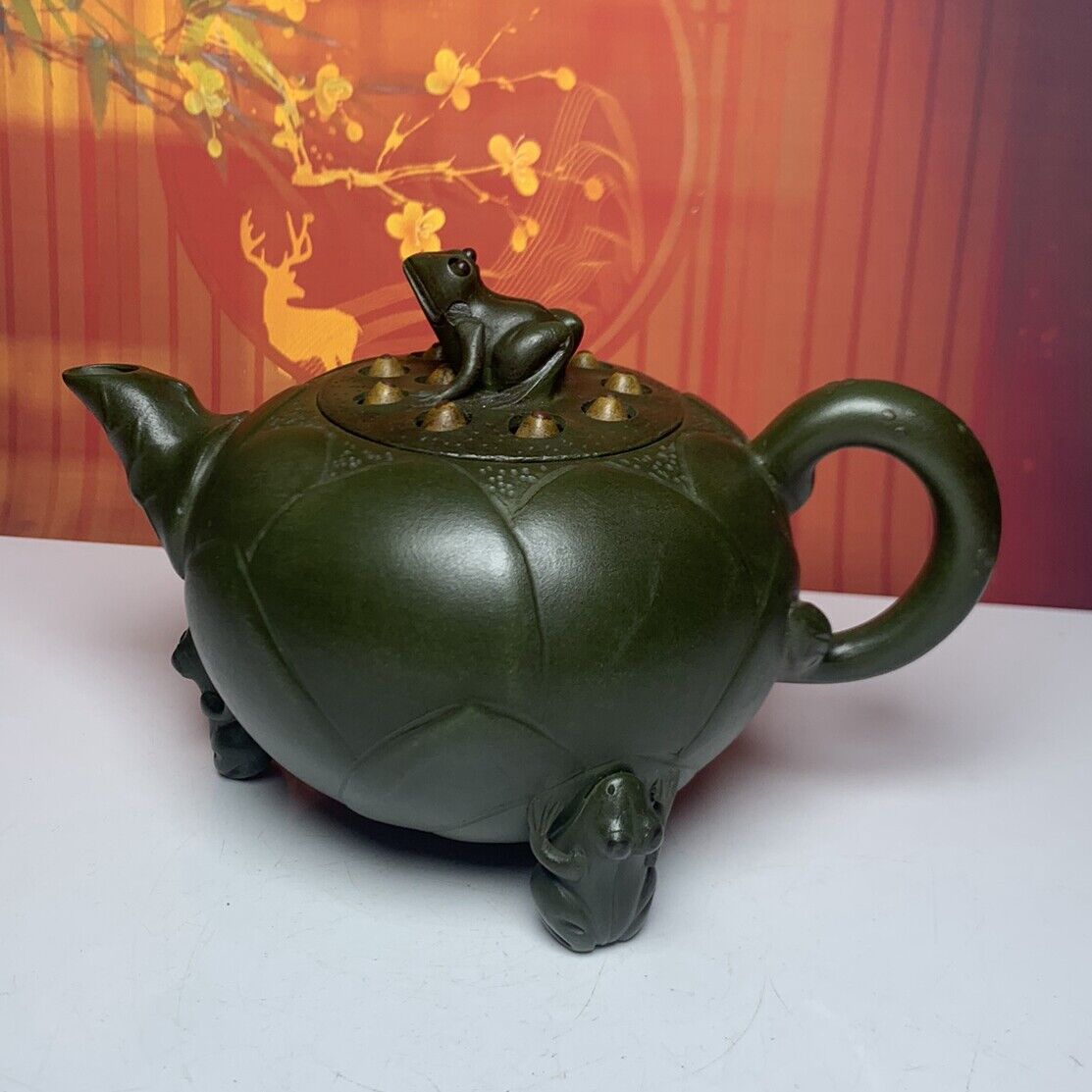 Vintage Chinese Yixing Purple Clay Teapot Zisha Ceramic Frog Lotus Teaware Nice