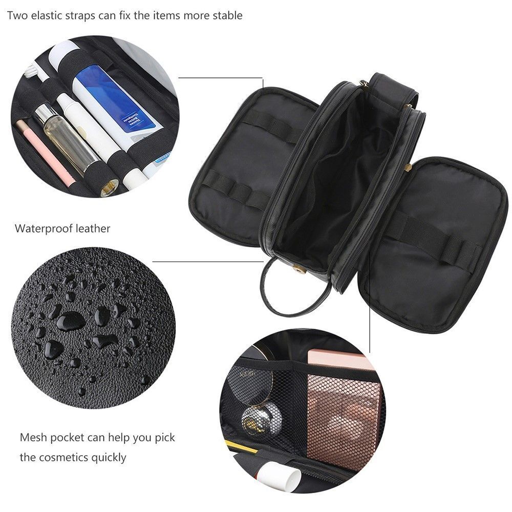 Waterproof Vintage Genuine Leather Toiletry Bag Travel Wash Case Make Up Pouch
