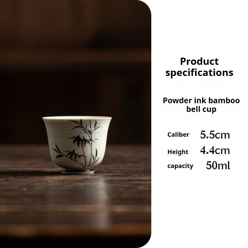 50ml Jingdezhen Chinese Hand Painted Bamboo Lotus Teacups Ceramic Kungfu Tea Set