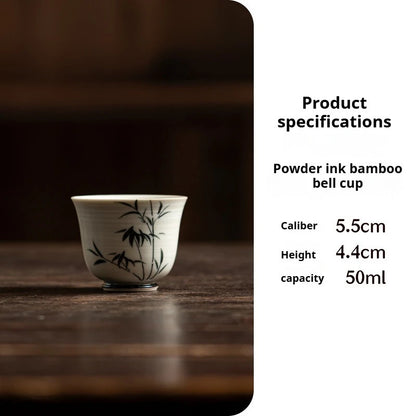 50ml Jingdezhen Chinese Hand Painted Bamboo Lotus Teacups Ceramic Kungfu Tea Set