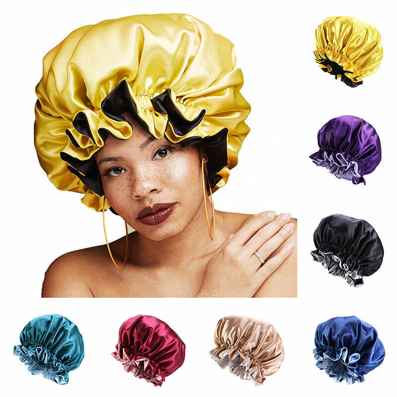 Silk Night Sleep Cap Hair Bonnet Hat Satin Wide Band Large Jumbo Head Cover Size
